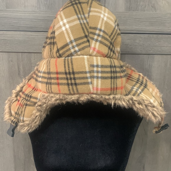 Lids Winter Trappers Tan Plaid Hat Cap Woman's One Size Faux Fur Lined - Picture 5 of 11
